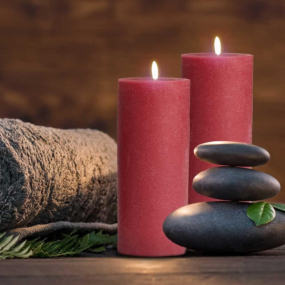 Mottled Pillar Candles by Bask - Set of 6 3x6 Dripless Unscented Holiday Candles
