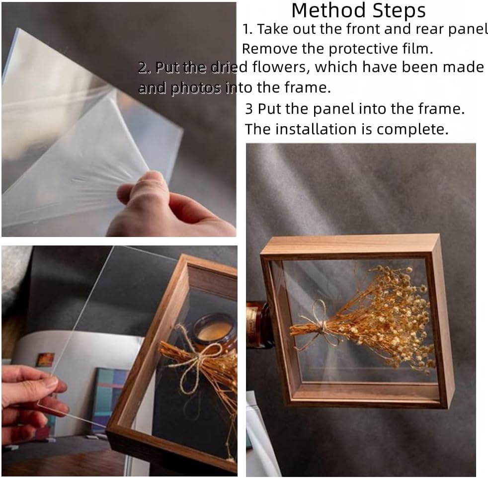 Wooden Dried Flower Display Stand - Clear Double-sided Frame