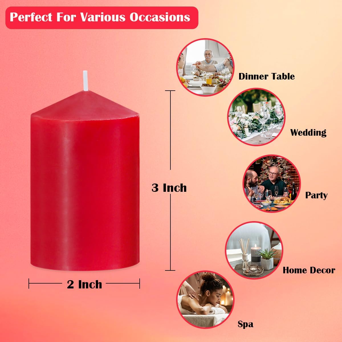 2x3 Inch Red Pillar Candles Set of 8 24 Hour Dripless