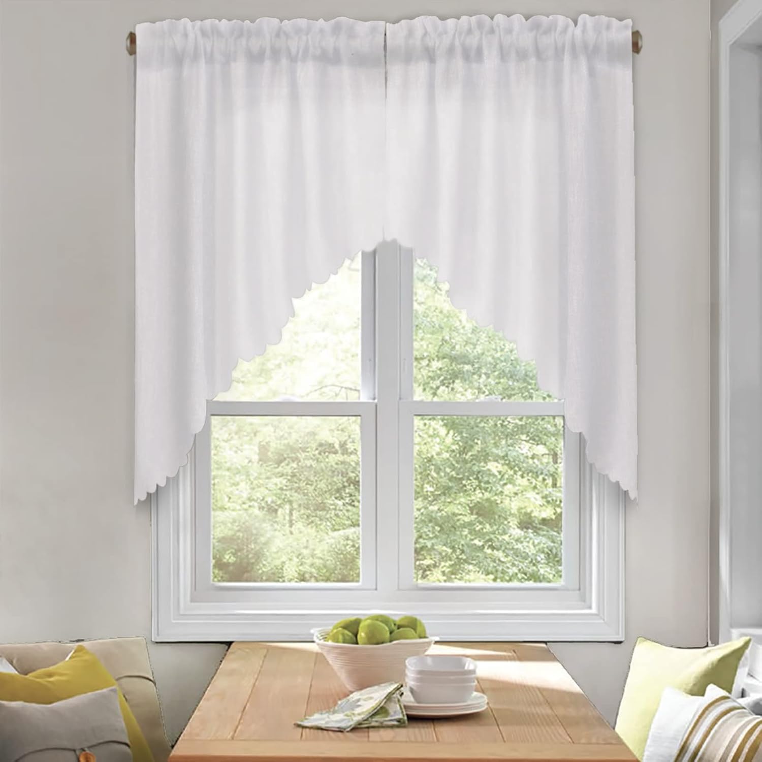 VORTTA White Burlap Look Swag Curtains 36 Inch 2 Panels