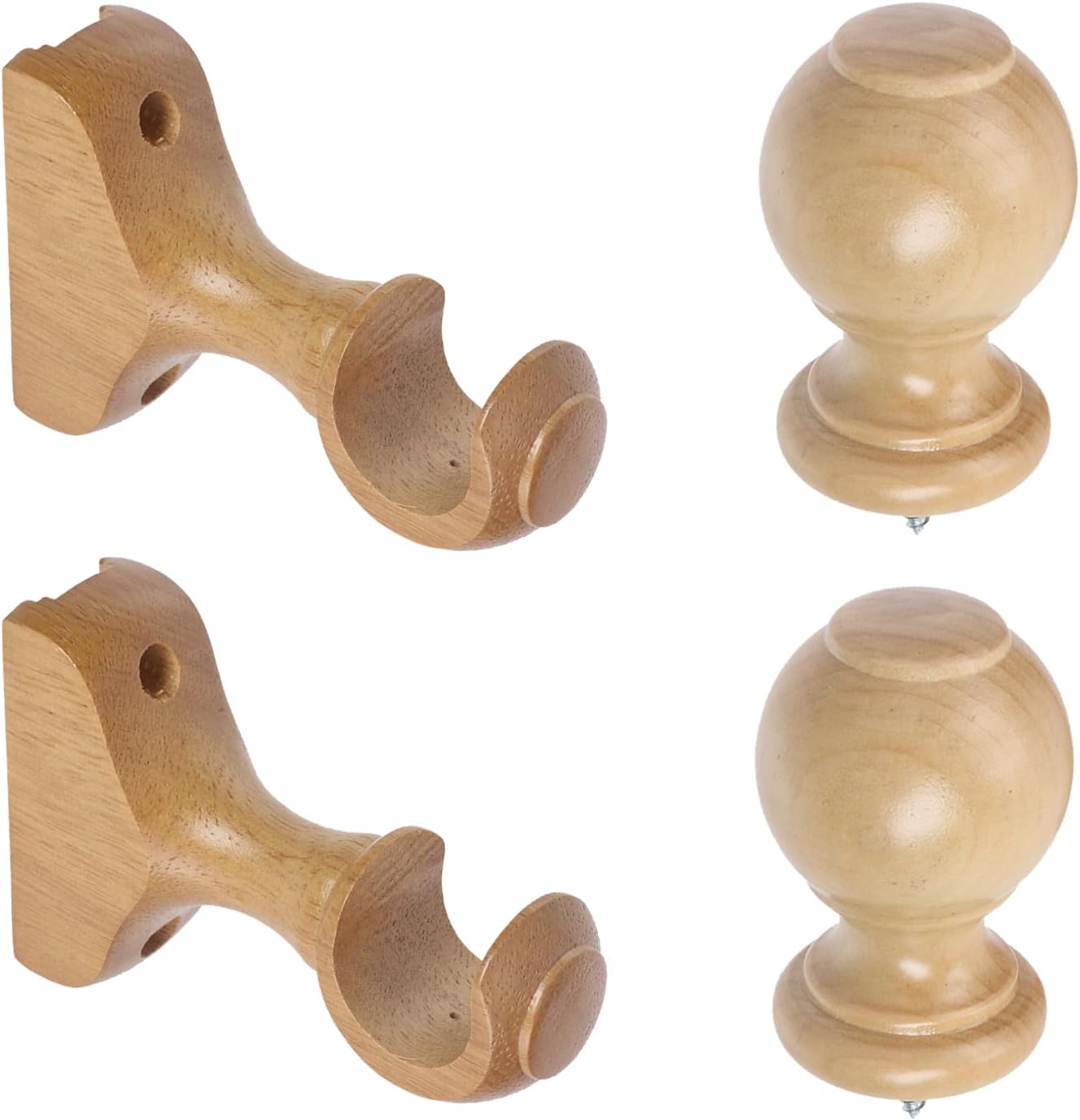 T Tulead Curtain Rod Brackets and Finials Kit 114 Inch Wooden Screw Ends