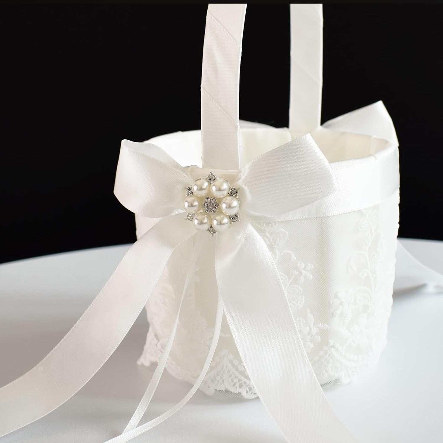 Ivory Wedding Flower Girl Basket and Ring Bearer Pillow Set