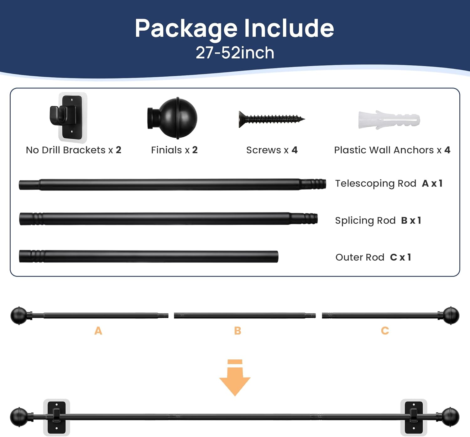 ENJOYBASICS No Drill Curtain Rods 28-47 Inches Black