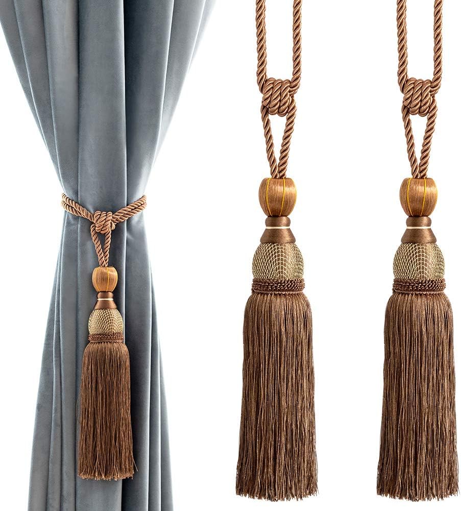 Melodieux Decorative Curtain Tiebacks with Tassels - Set of 2 Brown