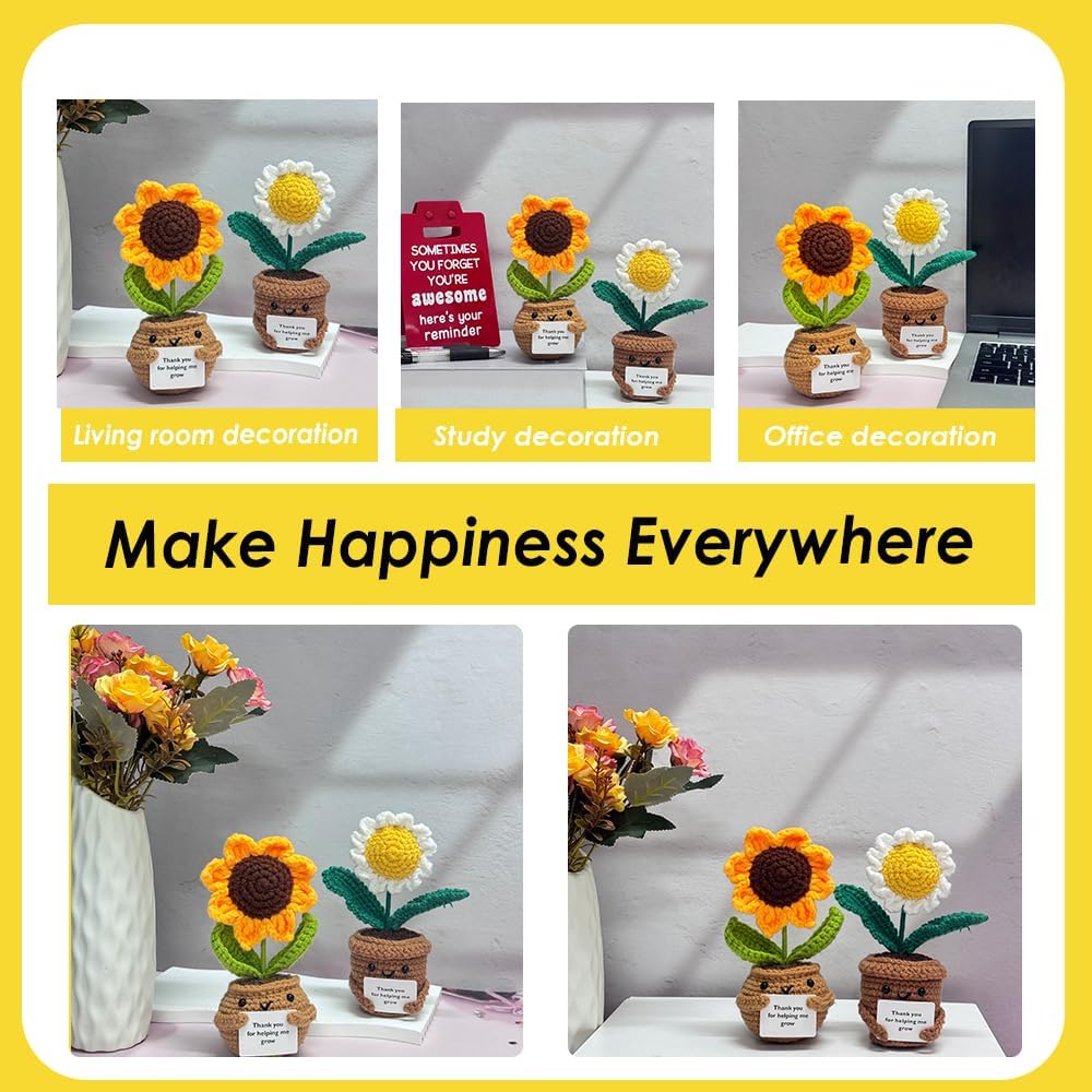 2PCS Handmade Crochet Sunflower and Daisy Decor