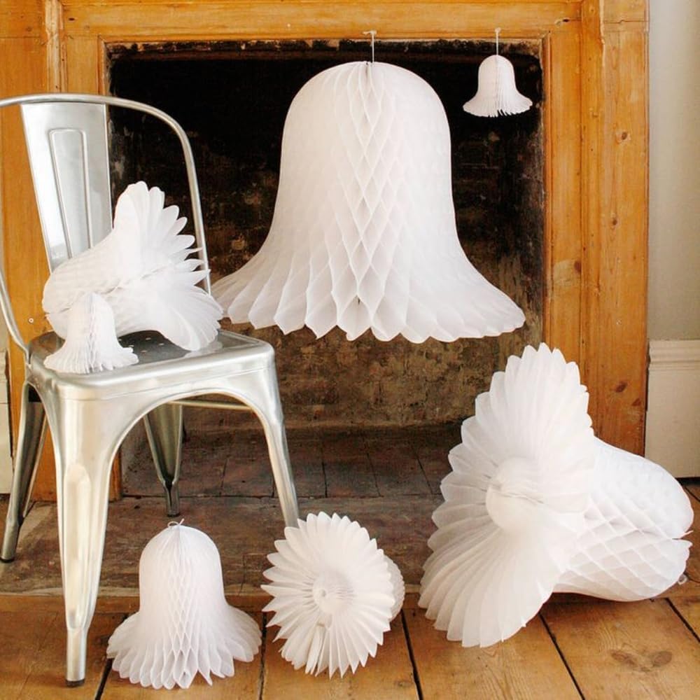 Elegant White Paper Honeycomb Bells - 5 Inch Pack of 4