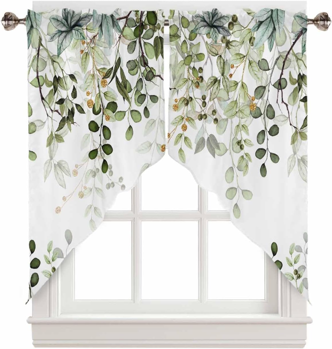 Bilagawa Spring Swag Valance Curtains Sage Green Eucalyptus Leaves 36x36in x2