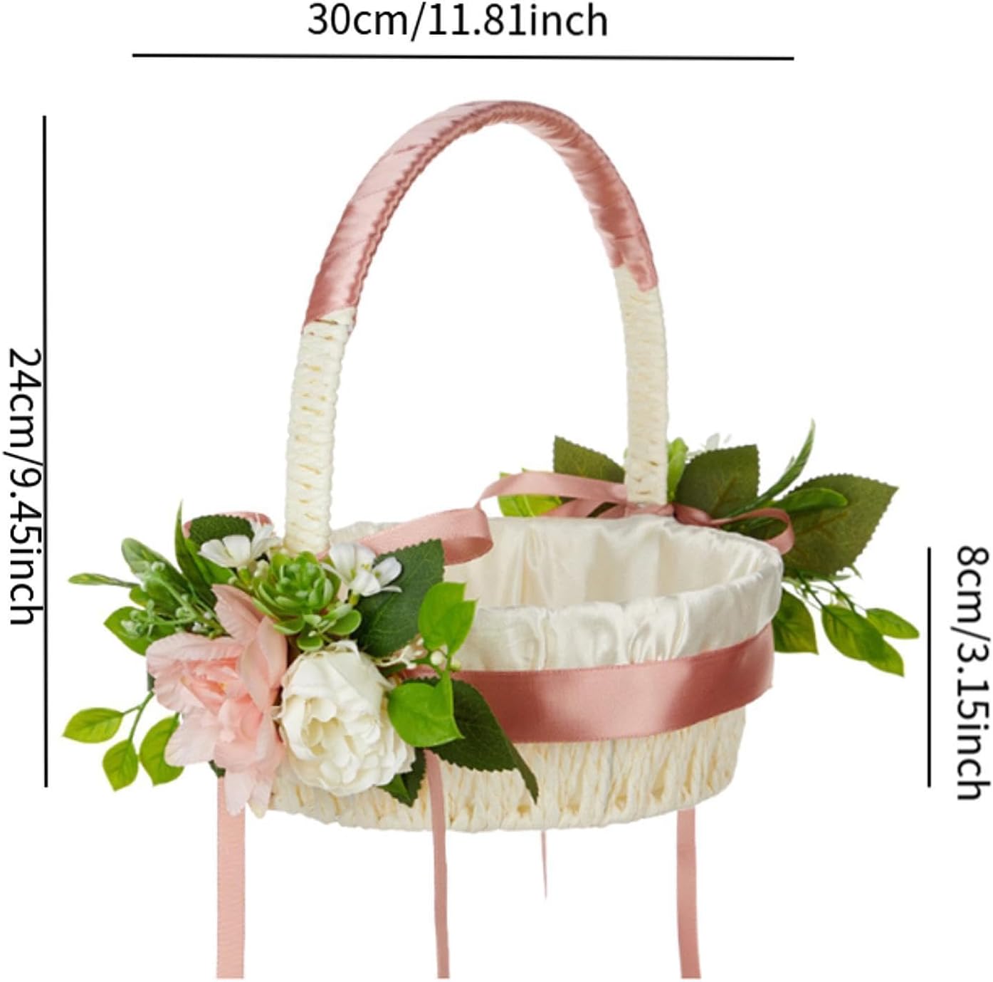 Elegant White Satin Flower Girl Baskets with Pearl Accents