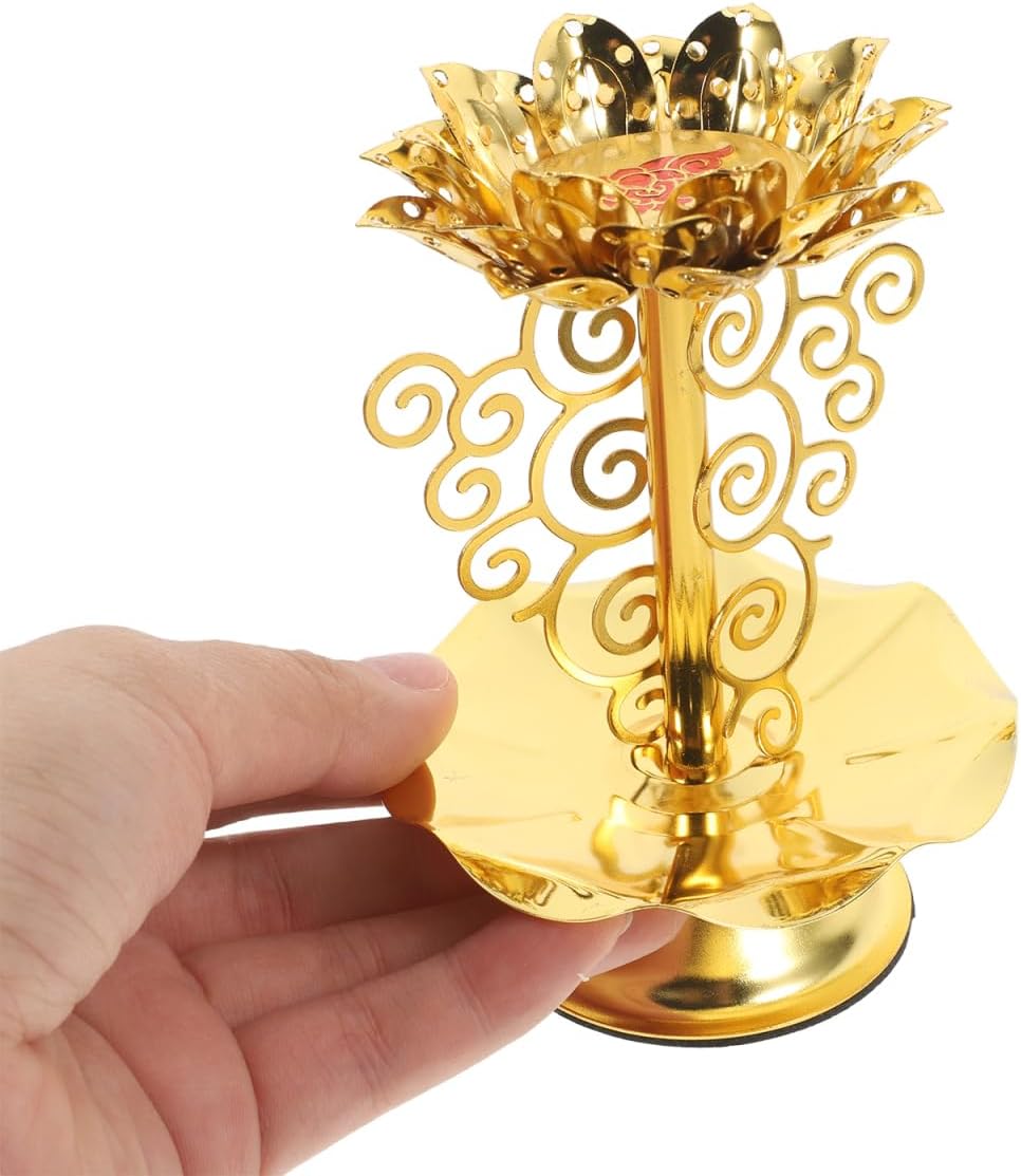 Amosfun 2pcs Golden Lotus Candle Holders for Diwali and Religious Use