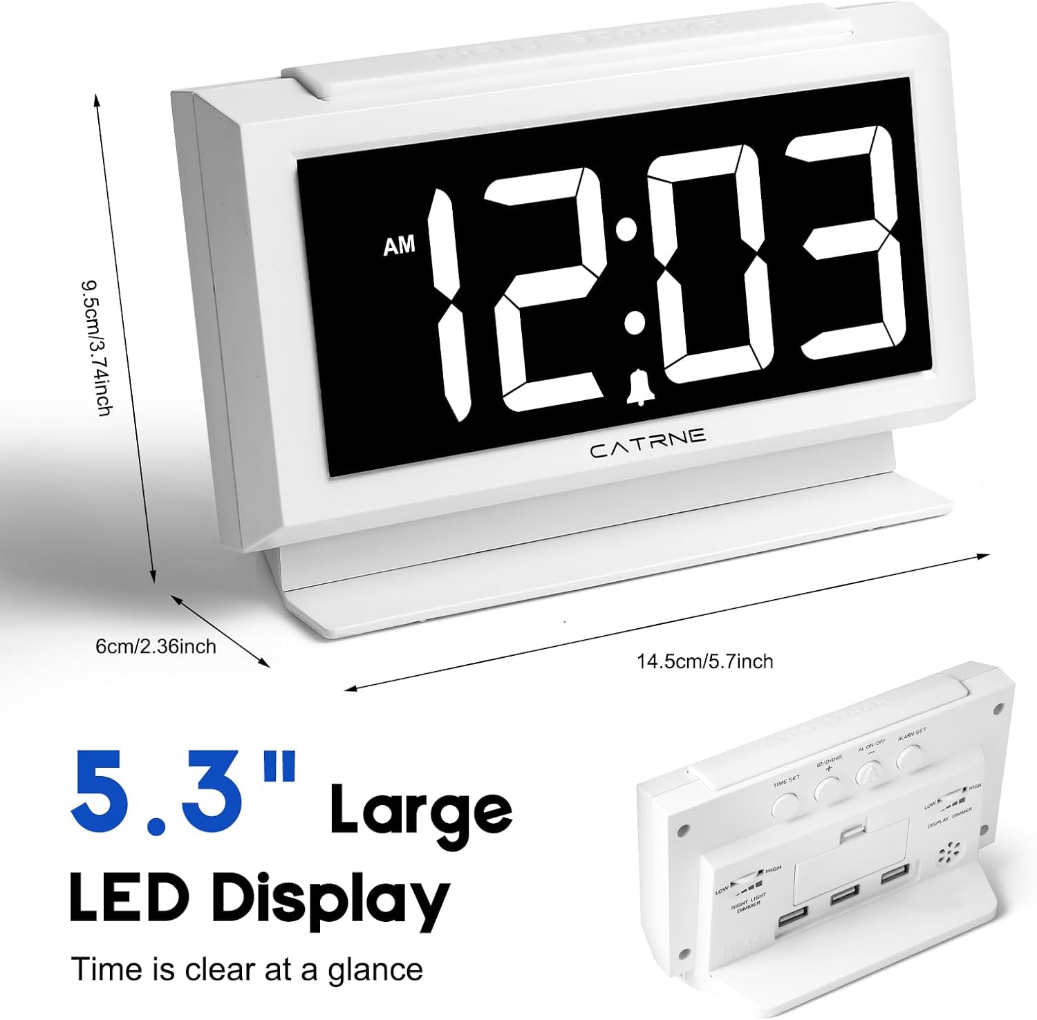 Catrne Digital Alarm Clock with 53 LED Display and USB Charging