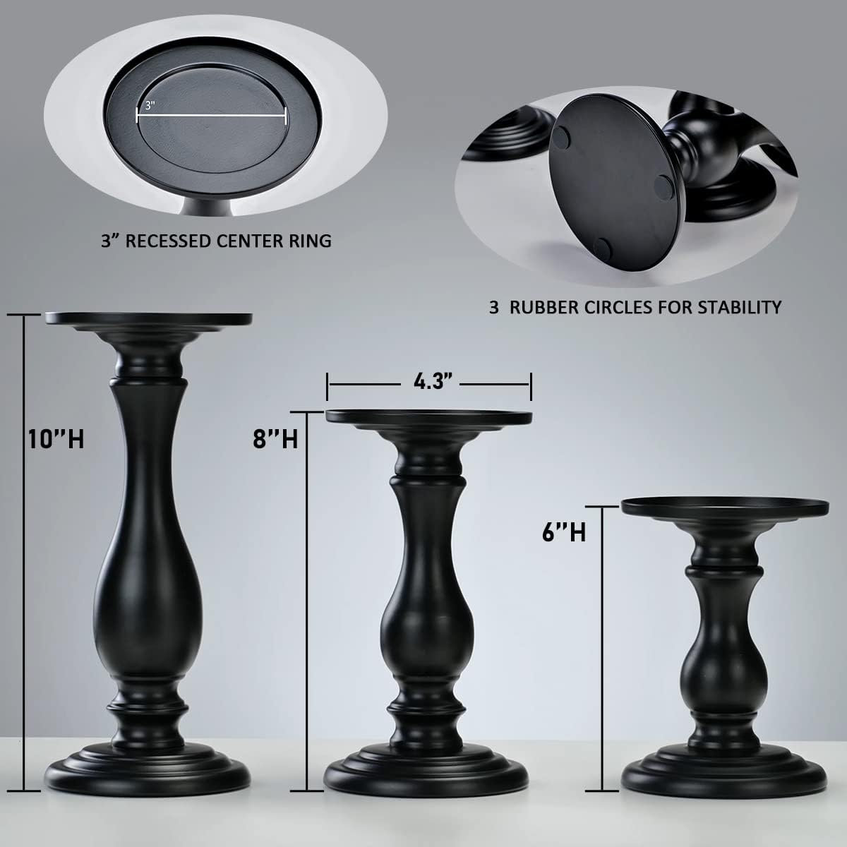 Matte Black Candle Holder Set of 3 - 10 8 6