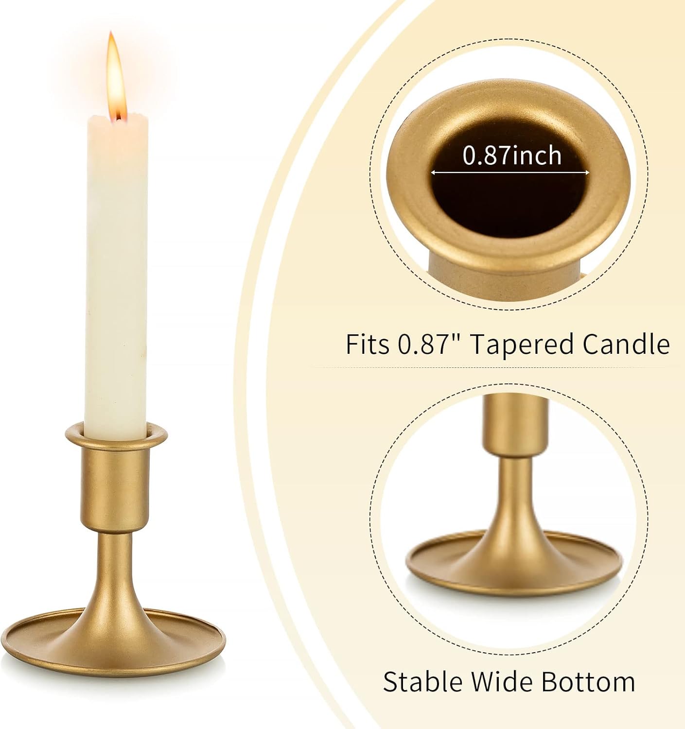 Gold Candlestick Holders for Taper Candles Set of 2