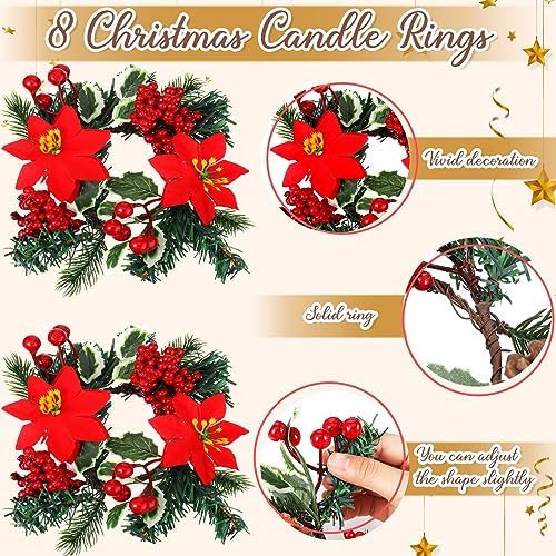 Yilloog 8 Piece Christmas Candle Wreath Holder Rings Set