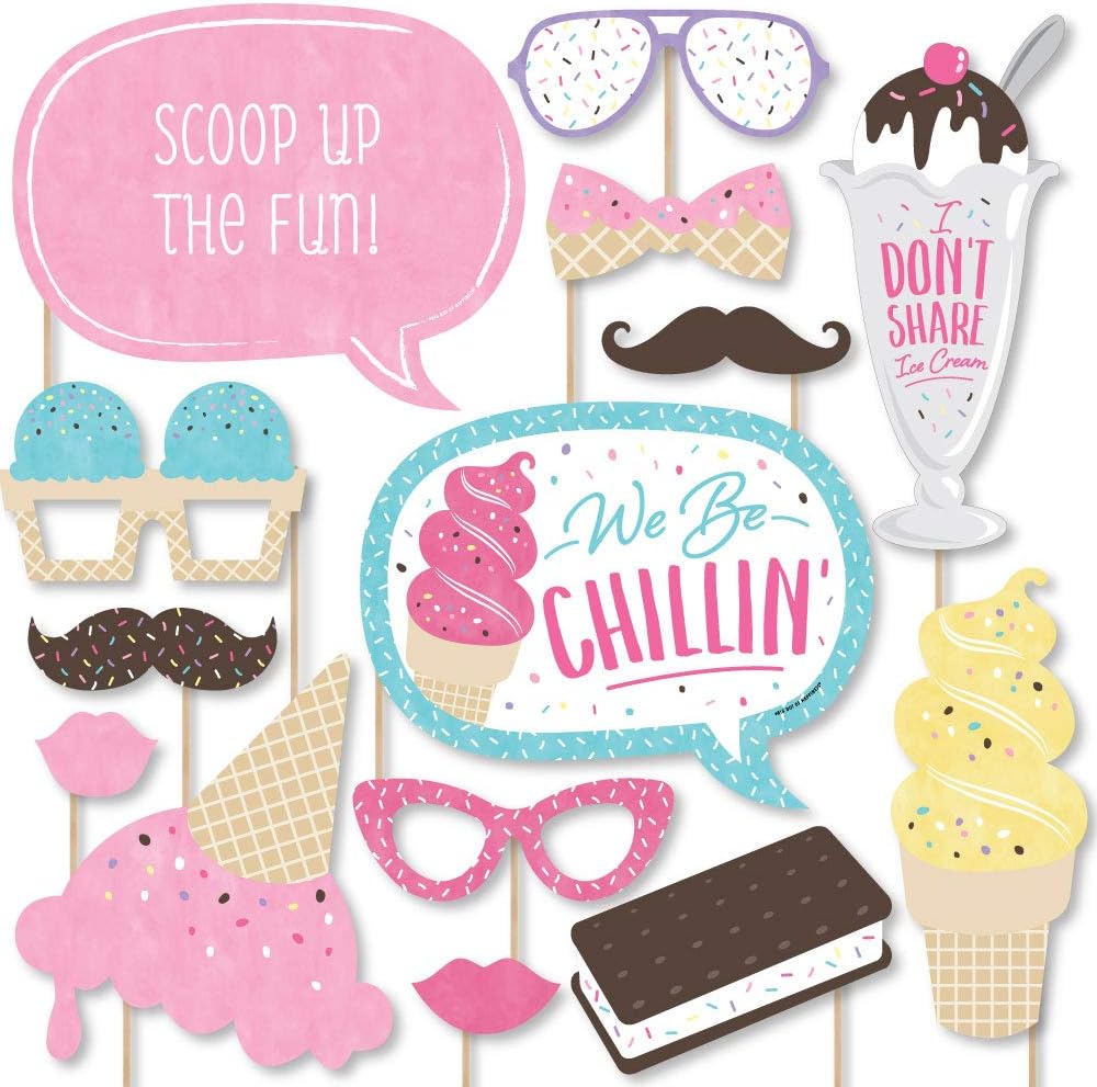 Big Dot of Happiness Ice Cream Photo Booth Props Kit 20 Count