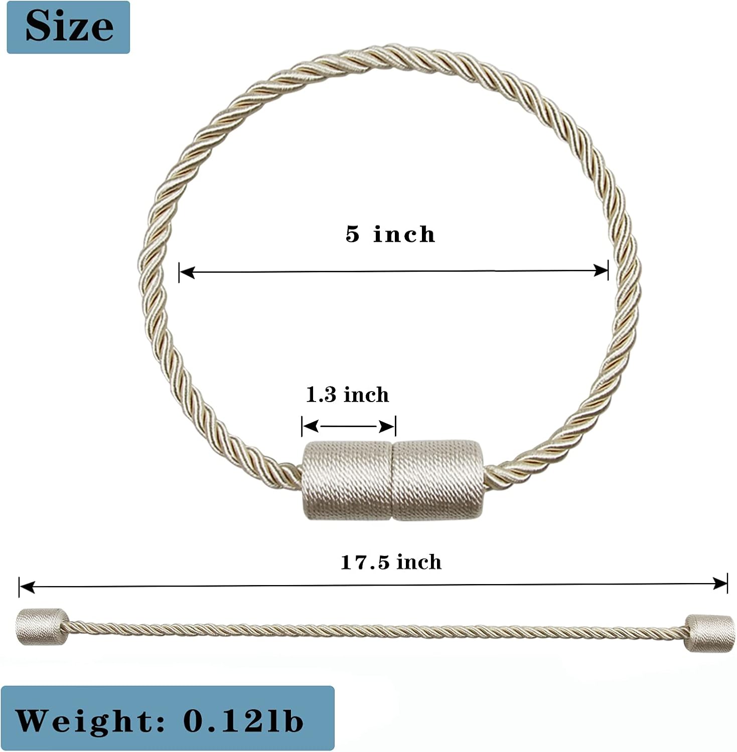 2 Pack Beige Magnetic Curtain Tiebacks for Drapes