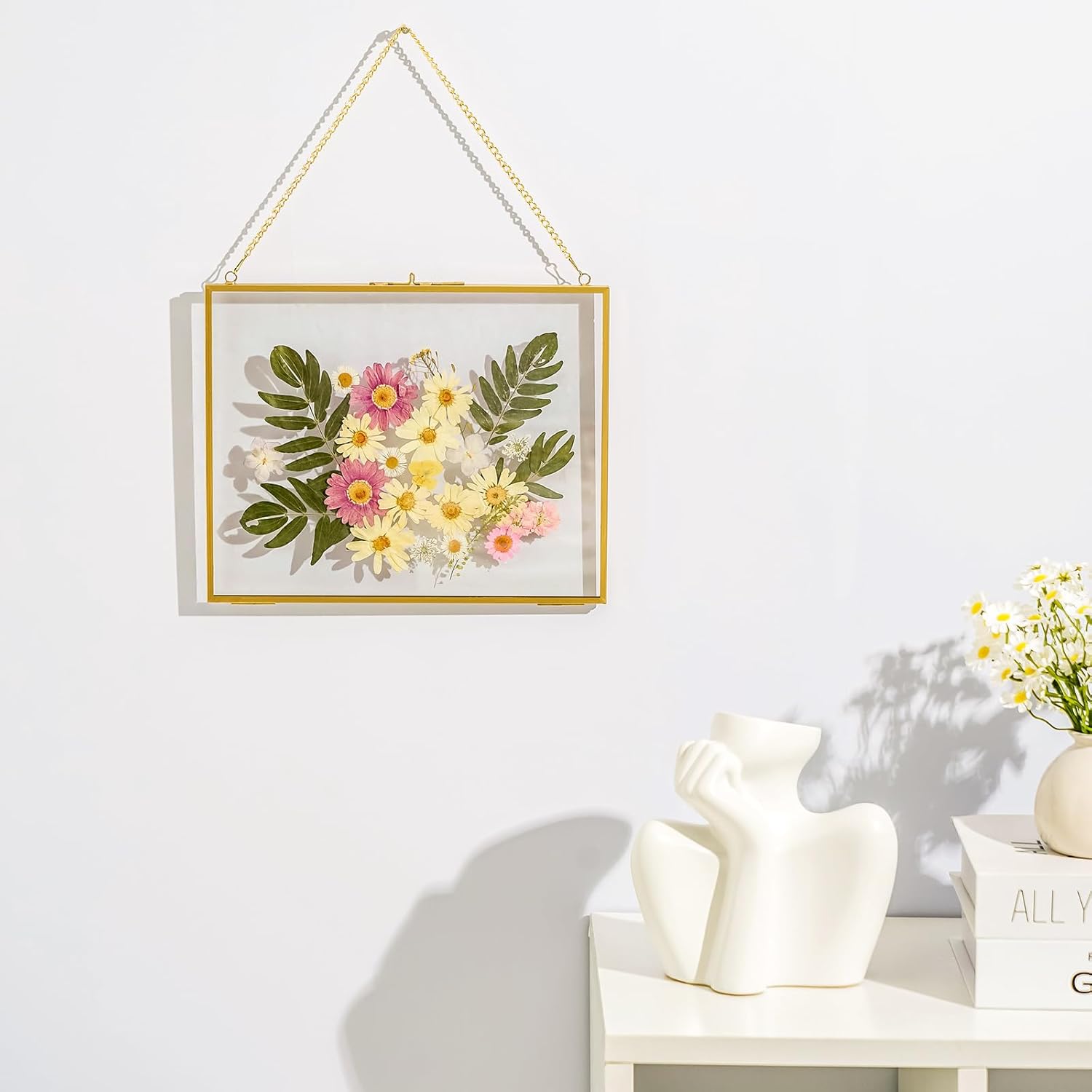 8x10 Pressed Flowers Gold Frame with Chain