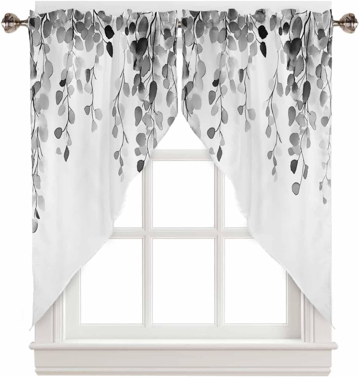 Grey Eucalyptus Leaves Swag Valances 2 Pack for Windows