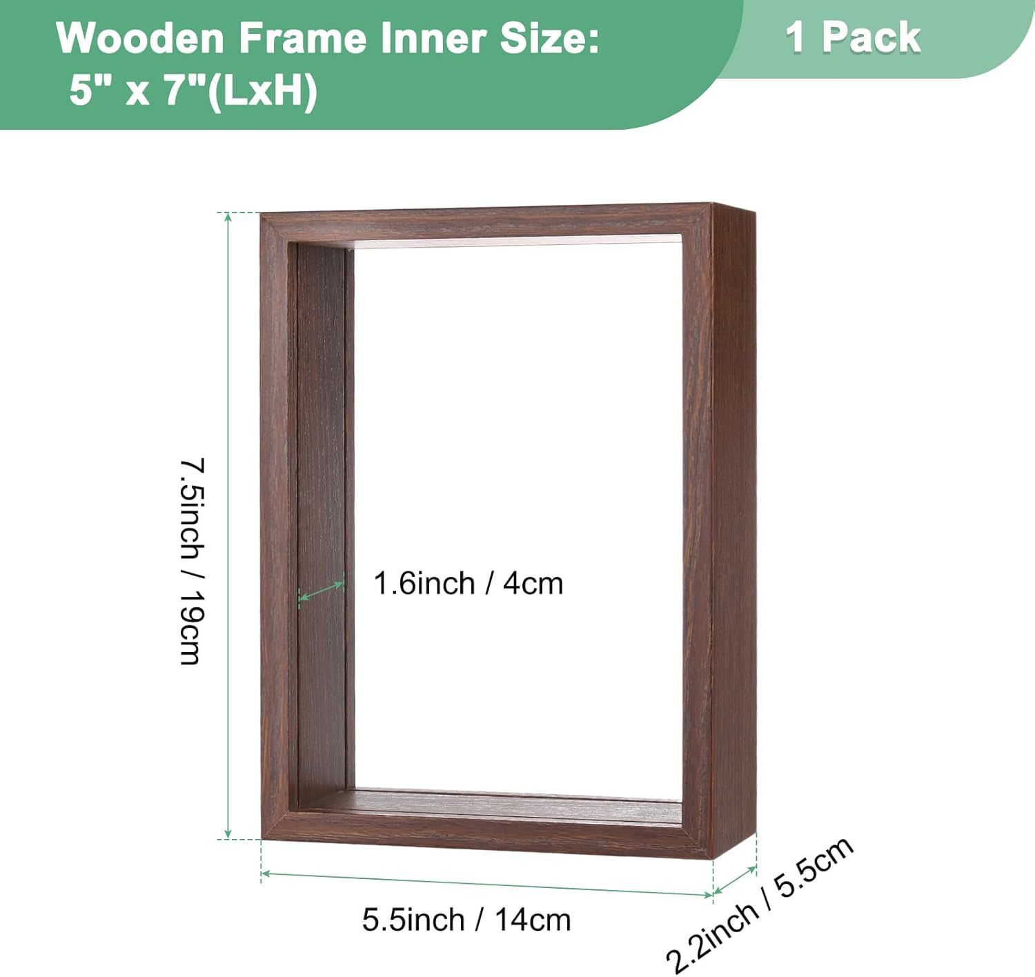 1-Pack Dried Flower Frame 5x7 Inch Double Acrylic Wooden Floating Display Frame