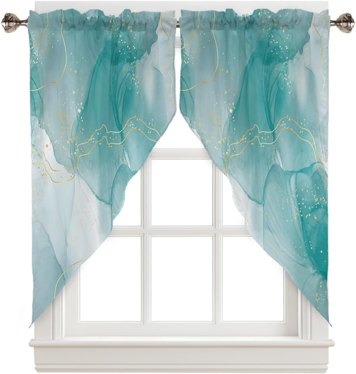 Elegant Teal Green Valance Curtains 36x36in Set