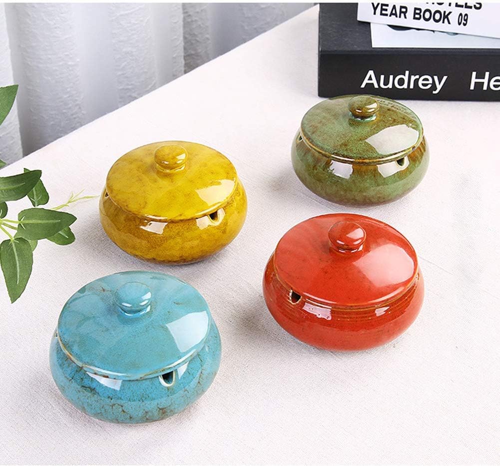 Lependor Ceramic Ashtray with Lid Windproof Blue