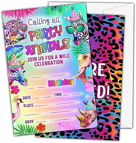 Rainbow Cheetah Birthday Invites for Kids
