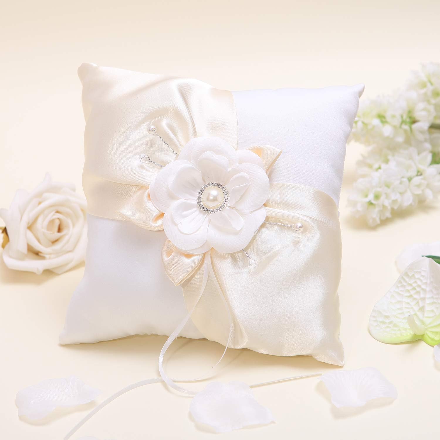 KateMelon Ivory Flower Ring Bearer Pillow and Flower Girl Basket Set