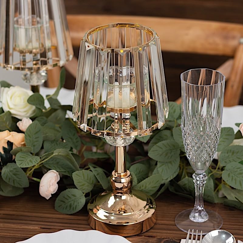 2 Gold 11 Inch Votive Candle Holders with Crystal Glass Lamps