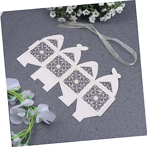 COOLHIYA 50pcs Hollow Craft Paper Wedding Favor Boxes Beige