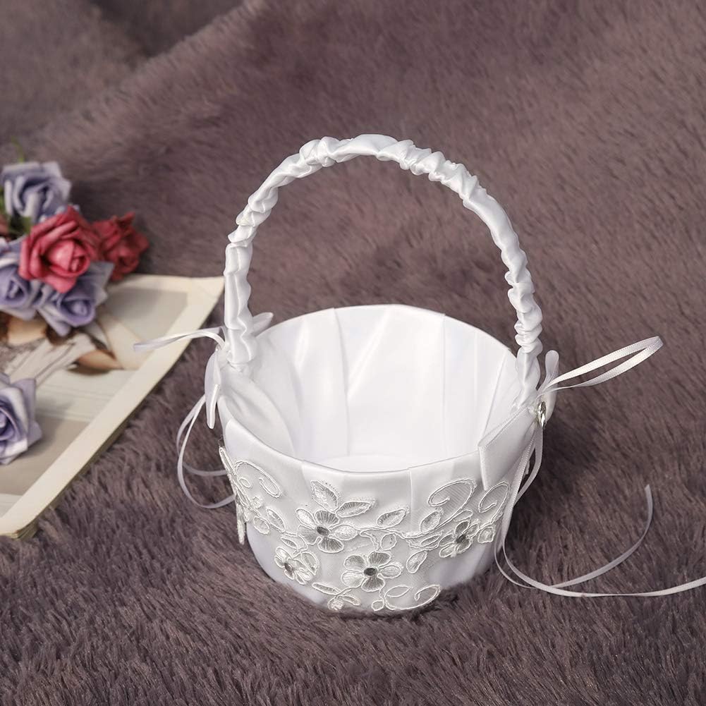 Wedding Flower Girl Basket with Rhinestone and Lace