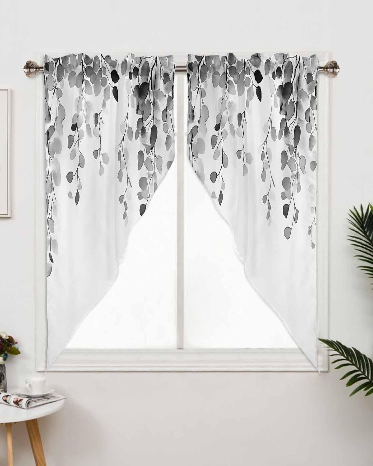 Grey Eucalyptus Leaves Swag Valances 2 Pack for Windows