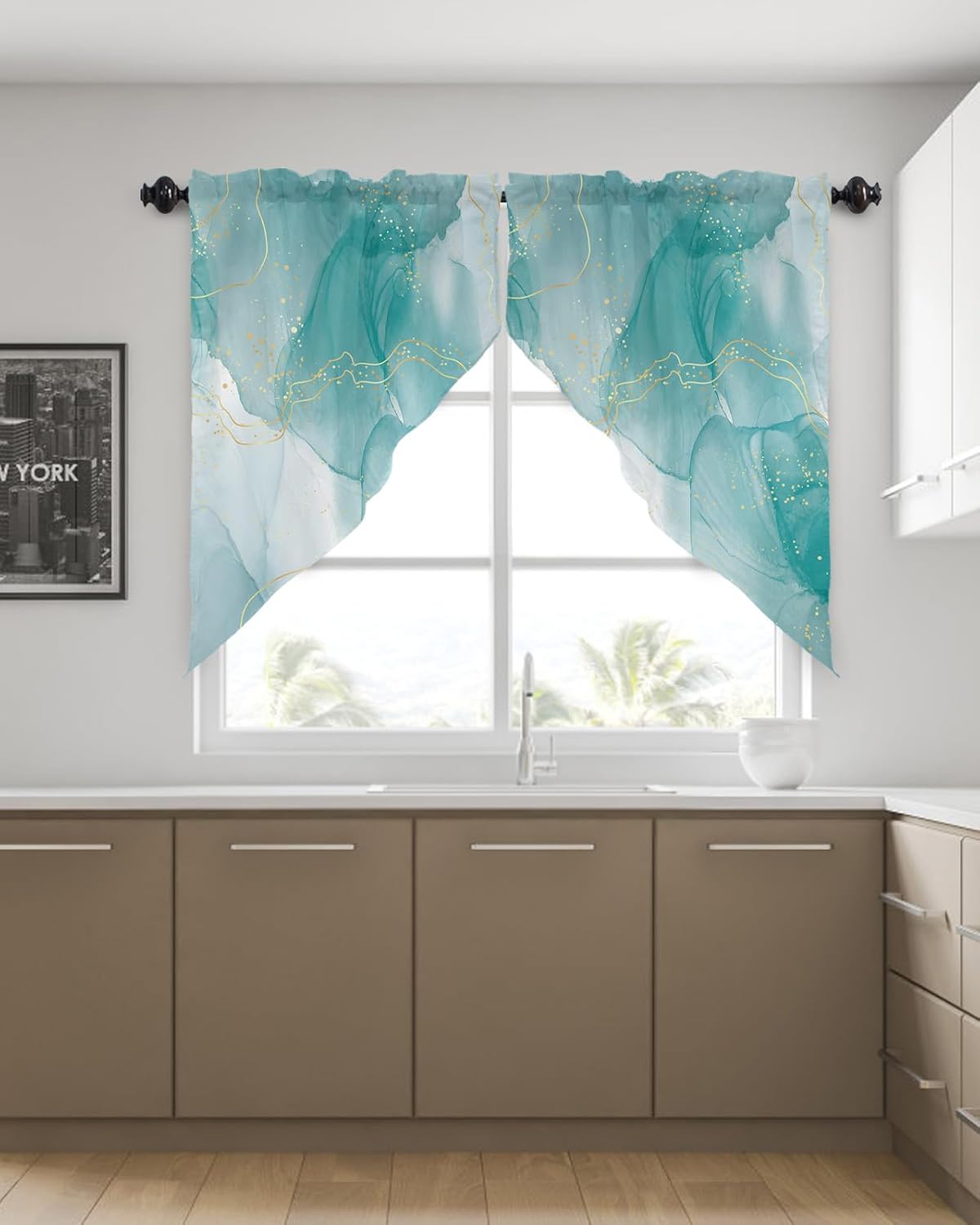 Elegant Teal Green Valance Curtains 36x36in Set