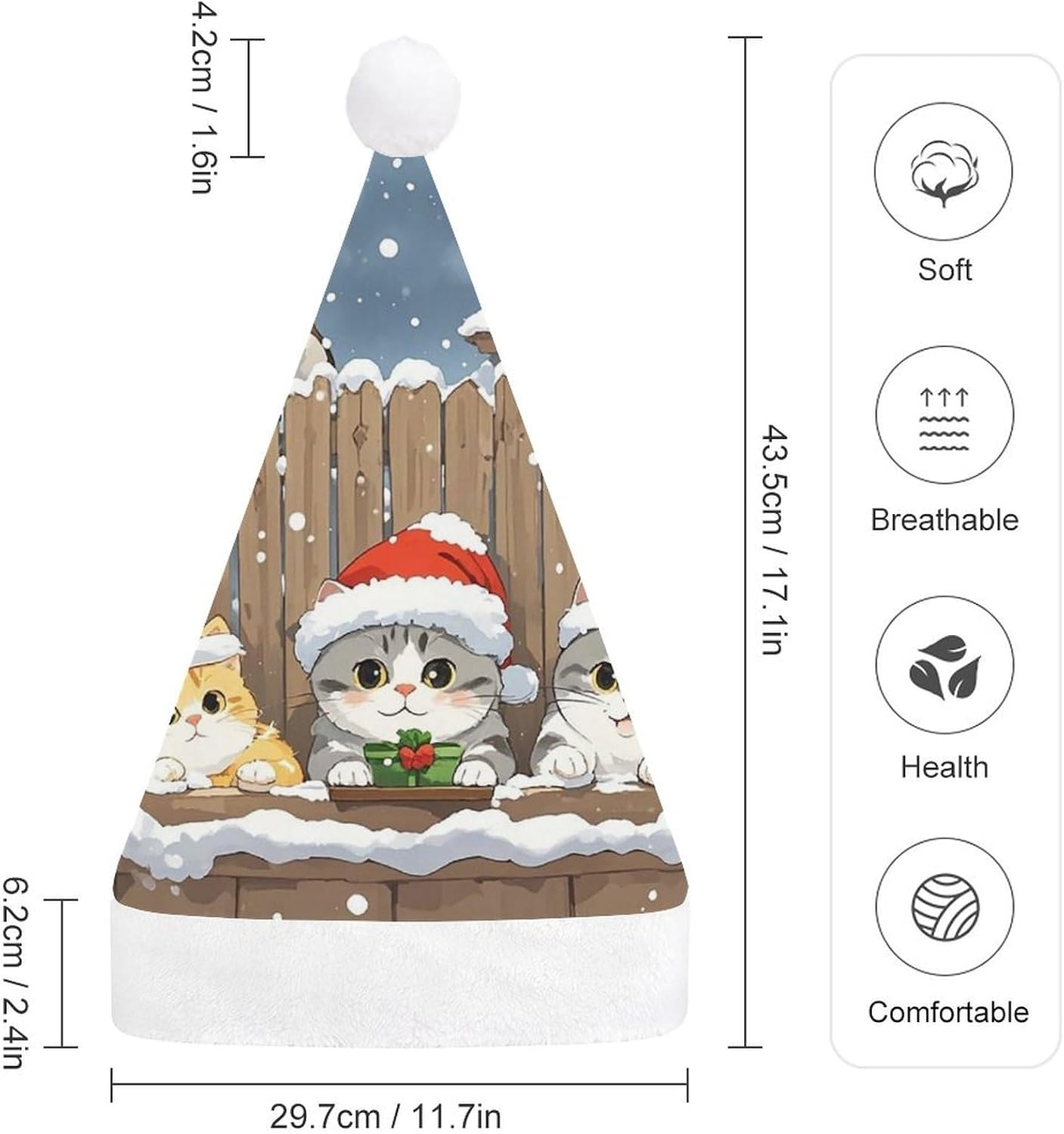 Santa Hat with Three Cat Bird Observers Christmas Hat Xmas Party Headwear