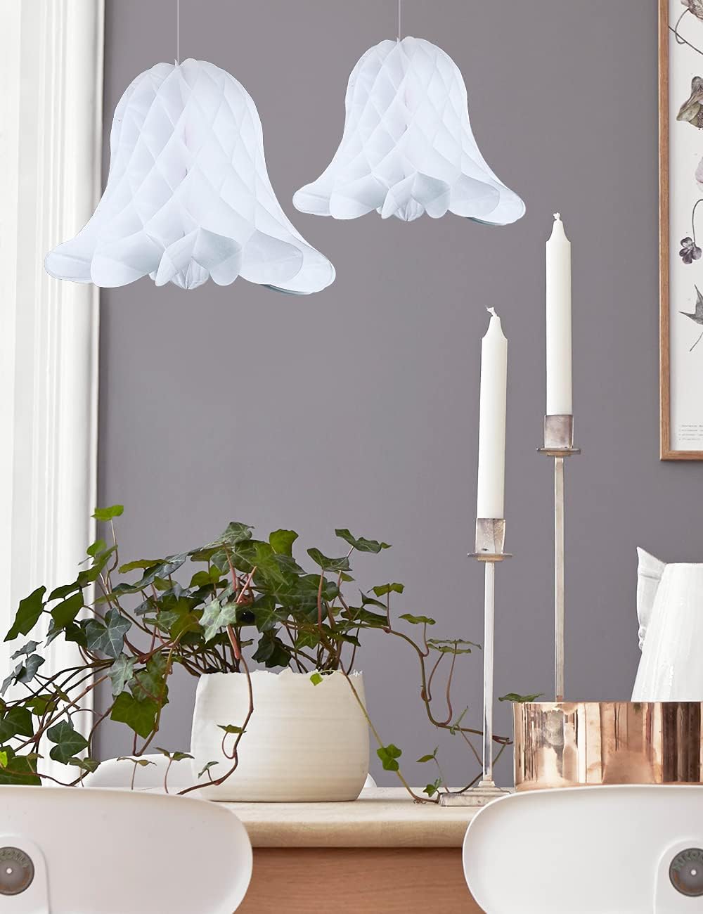 Hanging Paper Bells with Glittery Silver Tassels Set