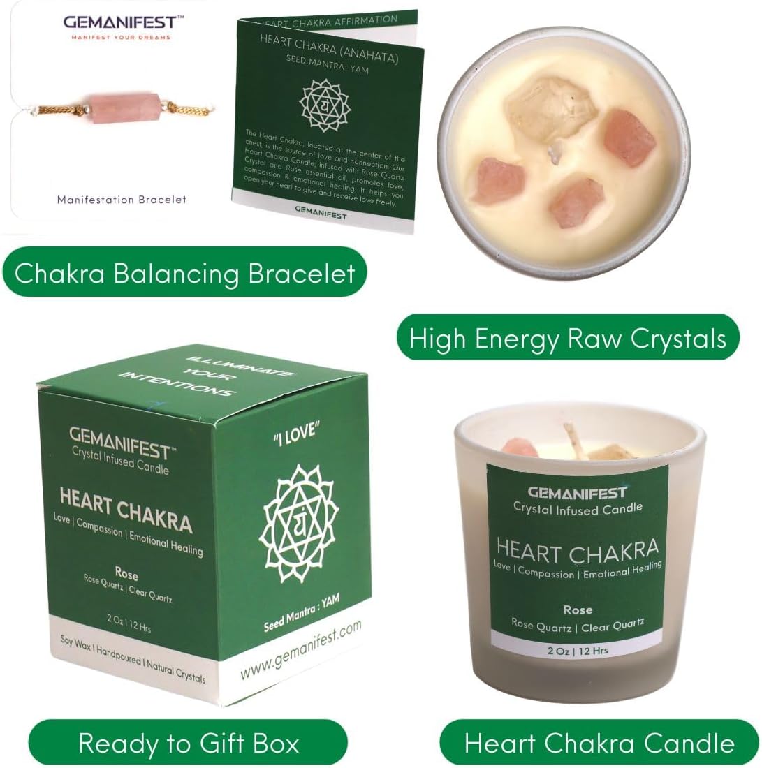 Heart Chakra Candle with Rose Quartz and Rose Scent