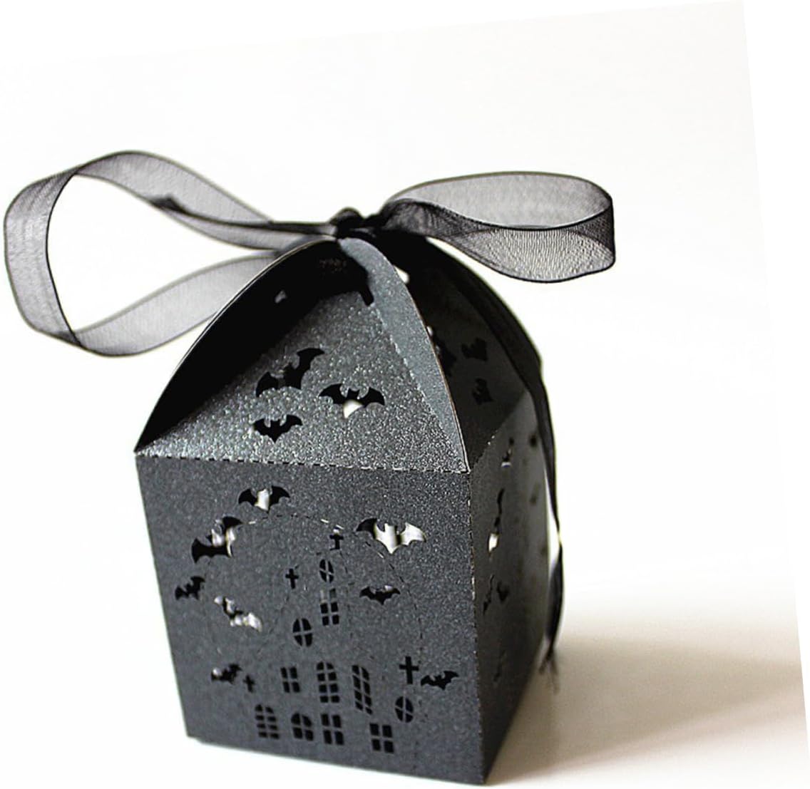 Hemoton Iridescent Paper Halloween Candy Box with Bat Design