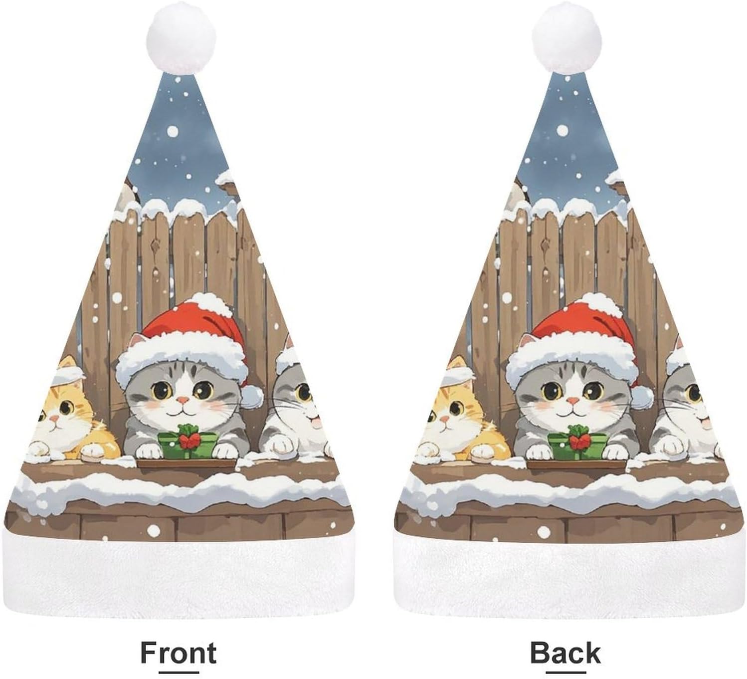 Santa Hat with Three Cat Bird Observers Christmas Hat Xmas Party Headwear