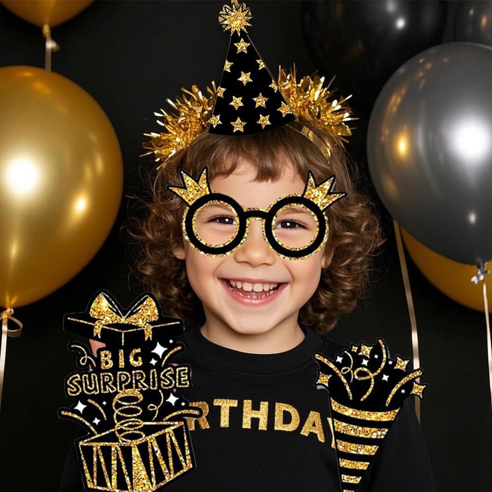 36 Piece Black Gold Birthday Photo Booth Props Set