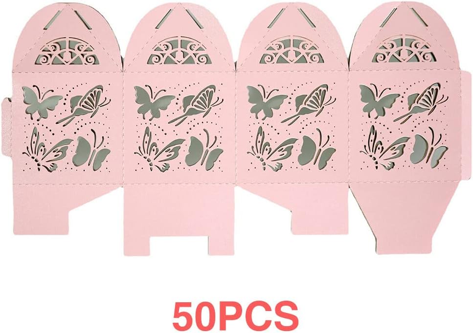 50 Pack White Butterfly Candy Gift Boxes with Ribbons