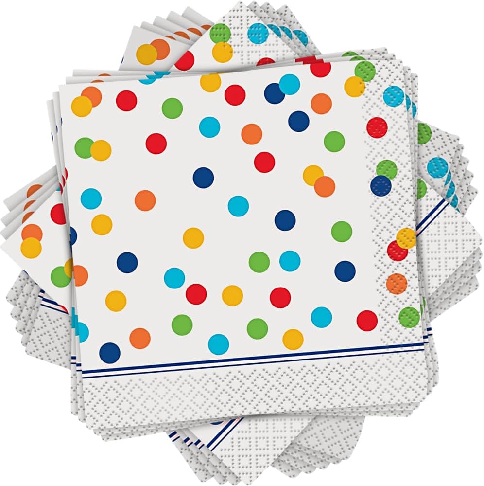 Vibrant Rainbow Polka Dots Beverage Napkins Pack of 16