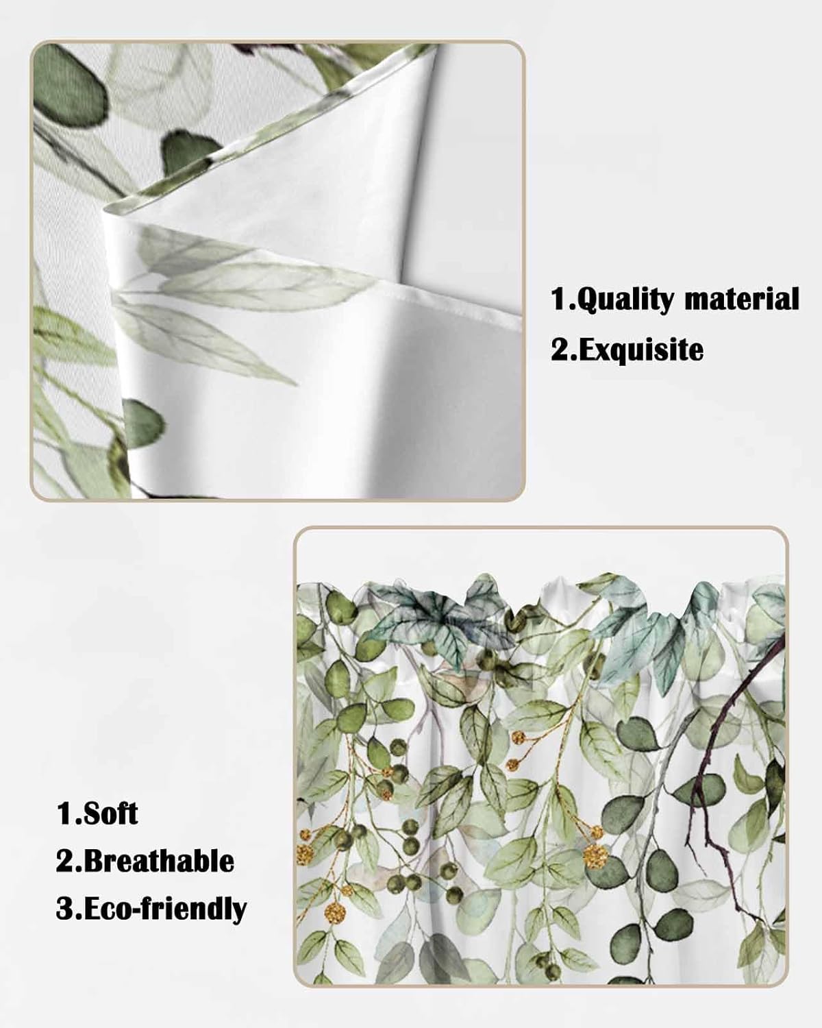 Bilagawa Spring Swag Valance Curtains Sage Green Eucalyptus Leaves 36x36in x2