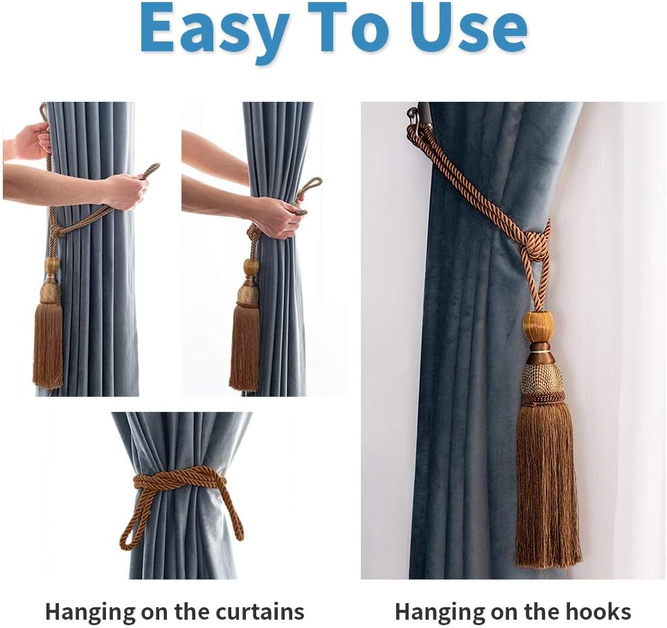 Melodieux Decorative Curtain Tiebacks with Tassels - Set of 2 Brown