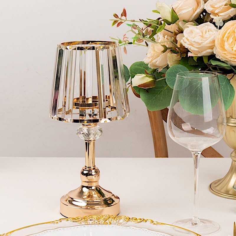 2 Gold 11 Inch Votive Candle Holders with Crystal Glass Lamps