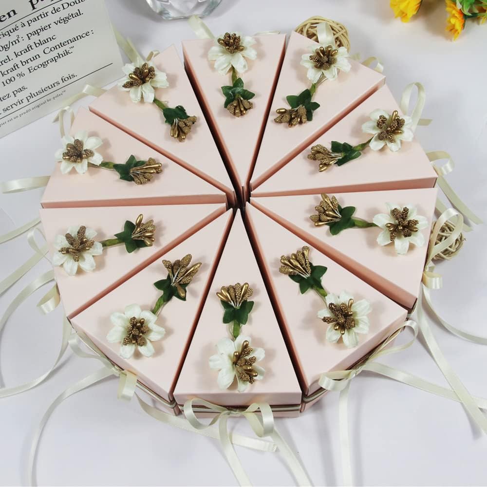 Tiecawk 30pcs Triangle Cake Shaped Candy Boxes Pink