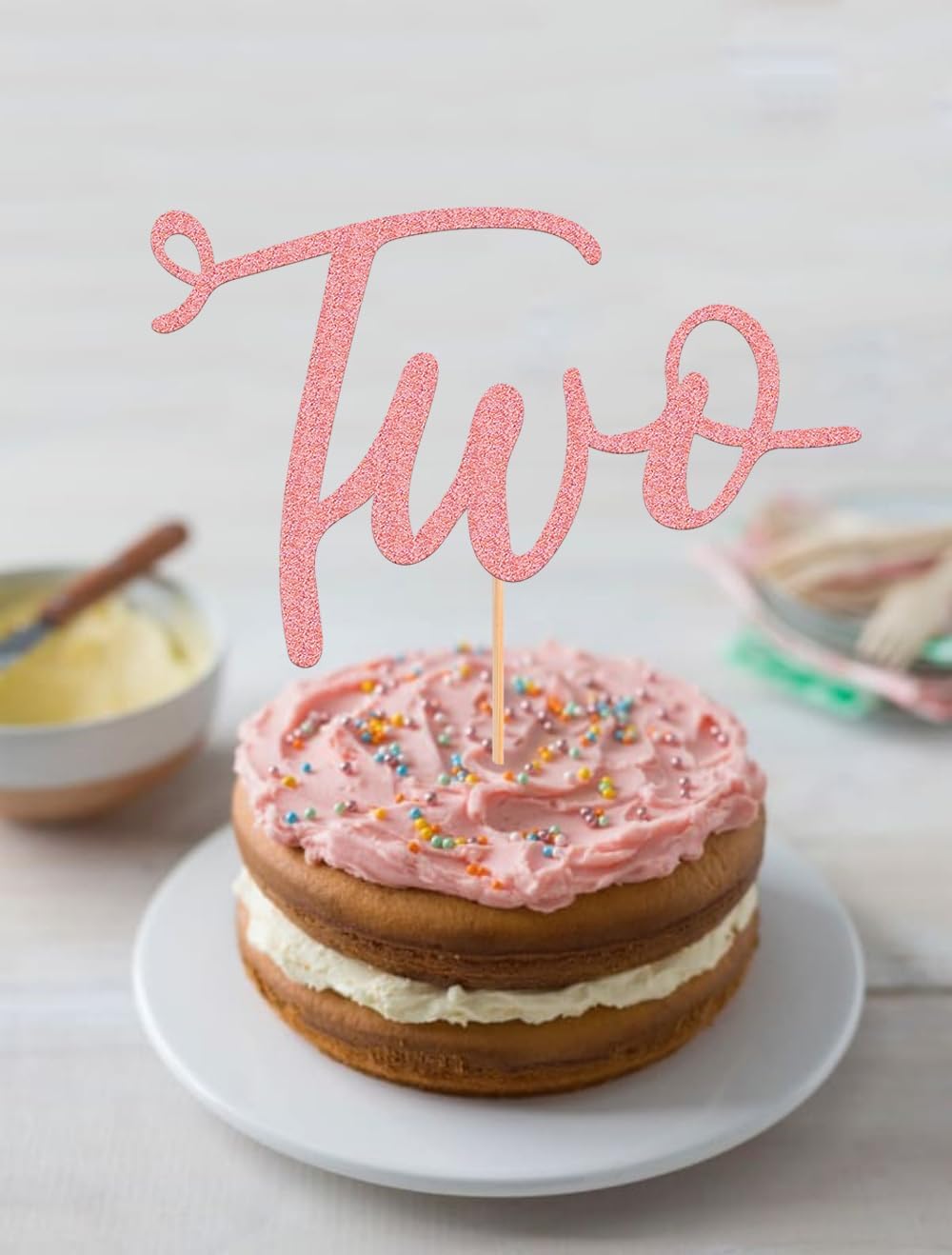Glitter Golden 2nd Birthday Cake Topper