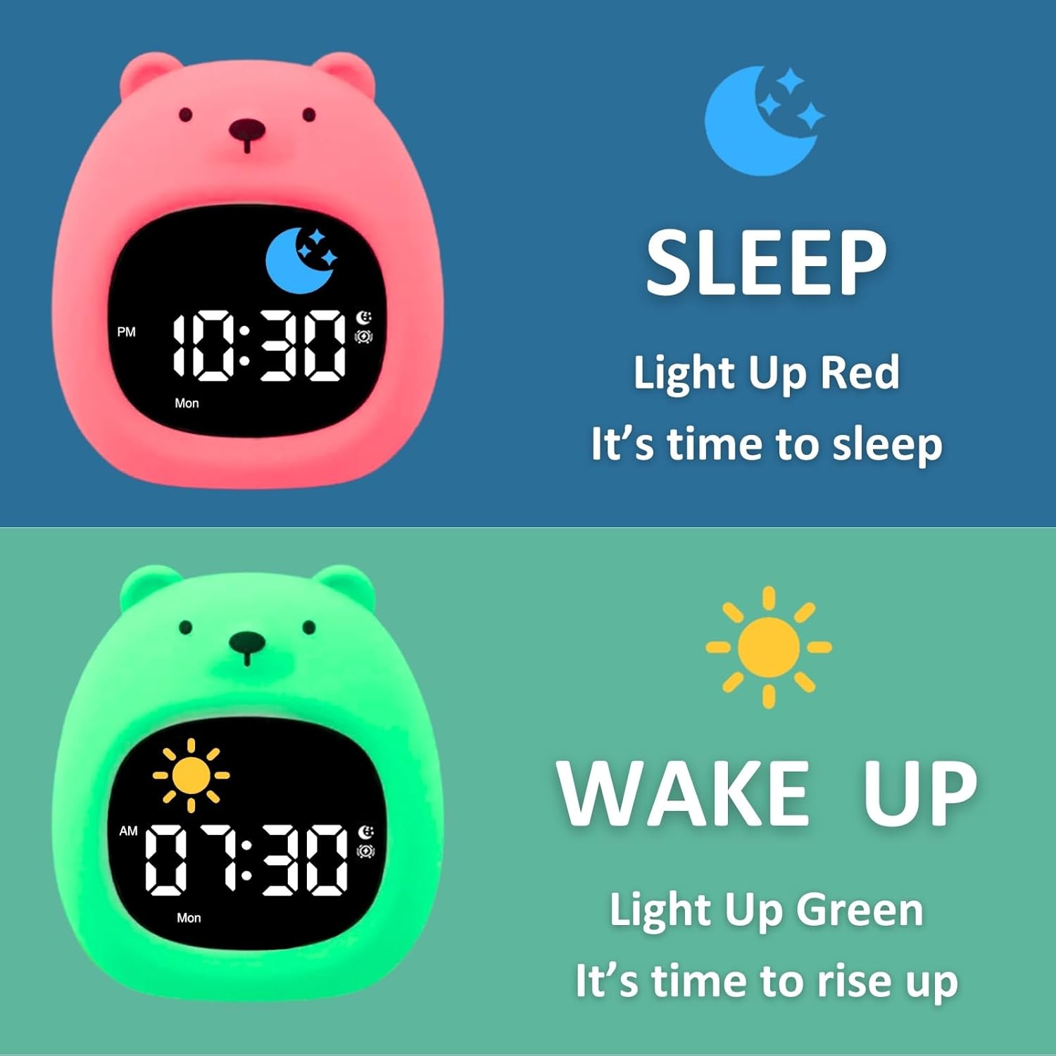 Kids Alarm Clock with Night Light and White Noise