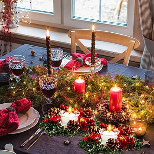 4 Pcs 7 Inch Christmas Poinsettia Candle Wreath Centerpiece Decor
