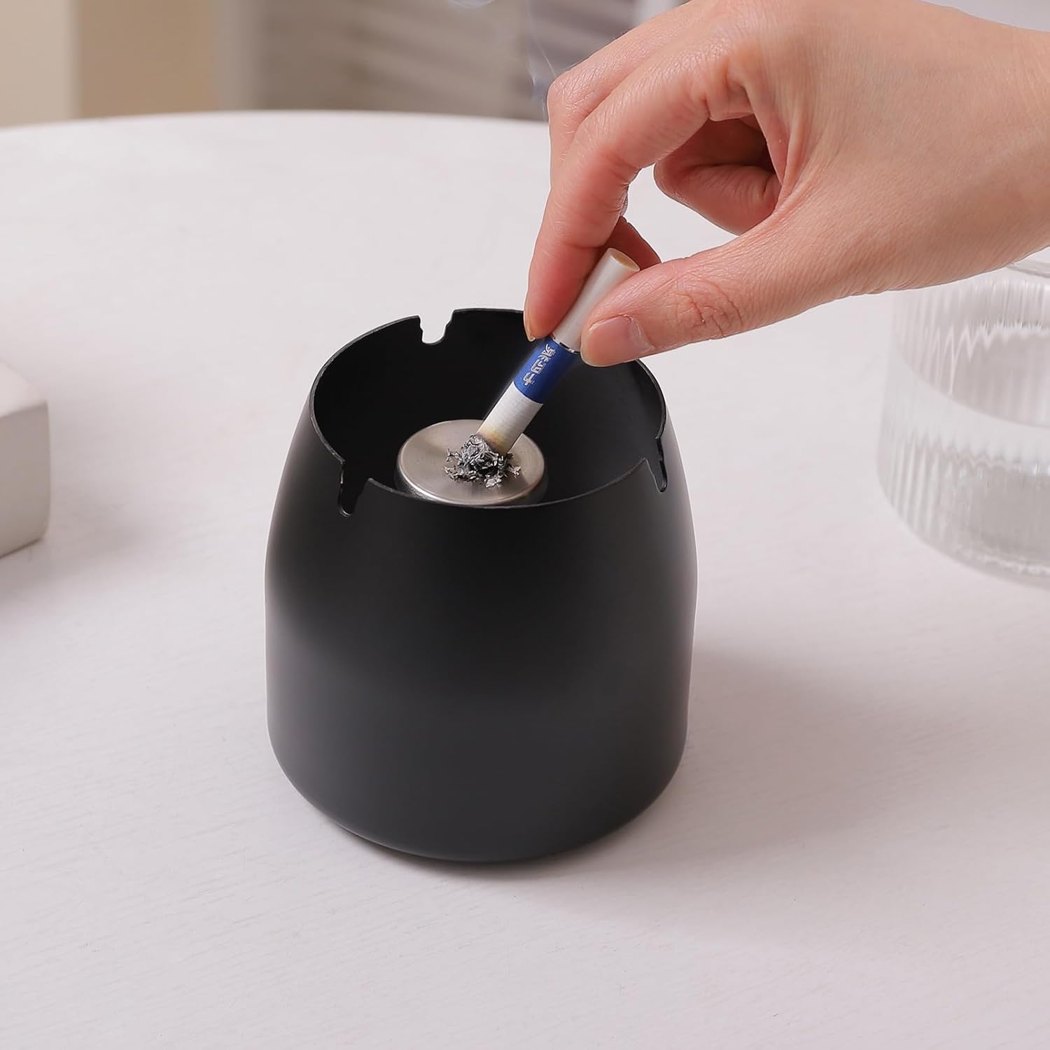 INONE Windproof Stainless Steel Ashtray with Lid