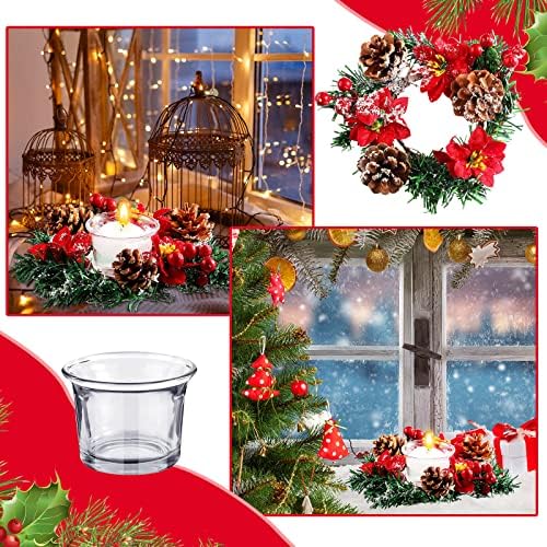 4 Pcs 7 Inch Christmas Poinsettia Candle Wreath Centerpiece Decor