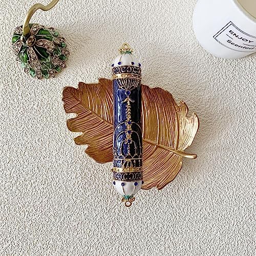 Exquisite Black and Gold Mezuzah with Blue Crystal Accent
