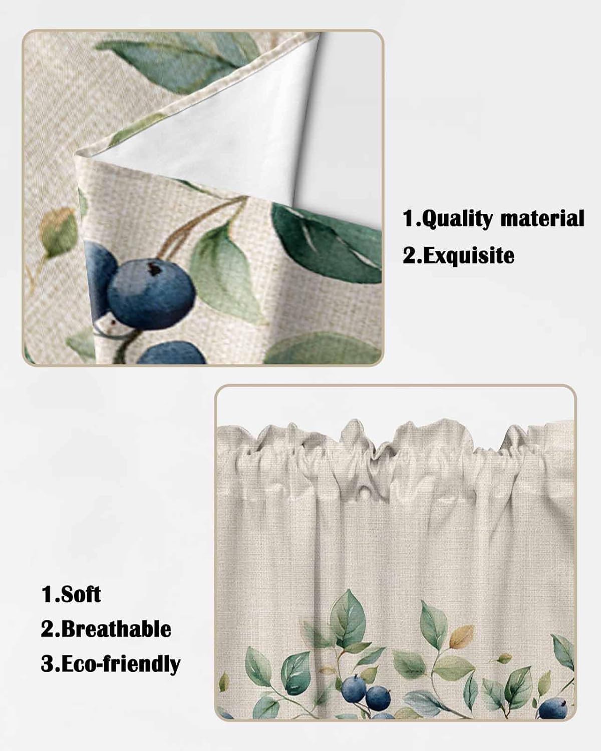 Blueberry Rustic Leaf Linen Swag Curtains - Rod Pocket Panels
